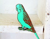 Hand Painted Wooden Budgie Parakeet Brooch - Laser Cut - Mint Green Budgerigar