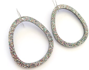 Confetti Hollow Pod Drop  - Multi Coloured Rainbow Glitter - Acrylic Perspex Earrings Laser Cut - Each To Own Classic Original