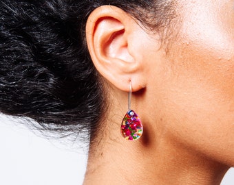 Fiesta Confetti Baby Drop Earrings - Each To Own Original - Multi Coloured Glitter Perpex - Laser Cut Drop Earrings