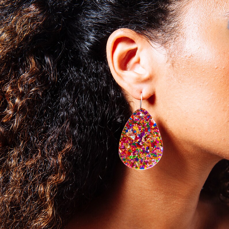 Fiesta Confetti Large Classic Drops Laser Cut Drop Earrings Each To Own Original Multi Colour Perspex image 4