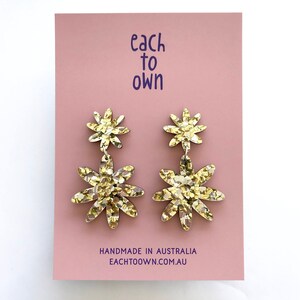 Flora Double Drop Lush Gold and Silver Combo Glitter Laser Cut Acrylic Flower Drop Earrings Each To Own Original image 3