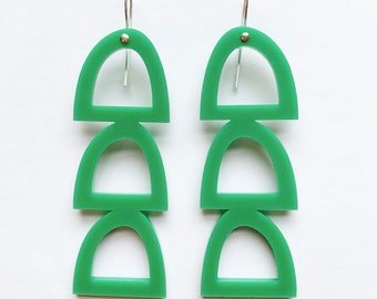 Stack Up Drops - Grass Green Laser Cut Acrylic Geometric Earrings - Each To Own Original