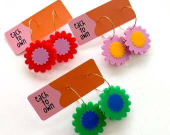 MoW x ETO Frill Hoop Earrings - Each To Own Collaboration with Tweed Regional Museum - Laser Cut Acrylic Flower Frill Hoops