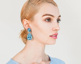 Double Drop Earrings - Ice Blue Glitter - Laser Cut Drop Earrings - Exclusive to Each To Own