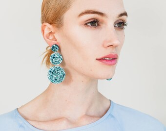 Lush Triple Drops -  Laser Cut Drop Earrings - Ice Blue Glitter - Each To Own Exclusive