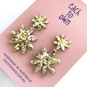 Flora Double Drop Lush Gold and Silver Combo Glitter Laser Cut Acrylic Flower Drop Earrings Each To Own Original image 6