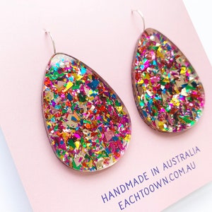 Fiesta Confetti Large Classic Drops Laser Cut Drop Earrings Each To Own Original Multi Colour Perspex image 8