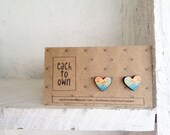 Summer Pixel Heart Studs - Laser Cut Wood with Paper  - Green Pink Blue Yellow