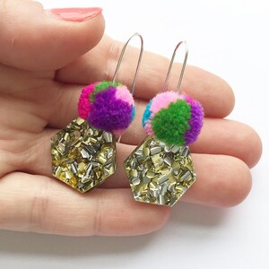 Hexie Lush Glitter Pom Drops / Each To Own / makeforgood / Laser Cut Glitter Earrings image 3