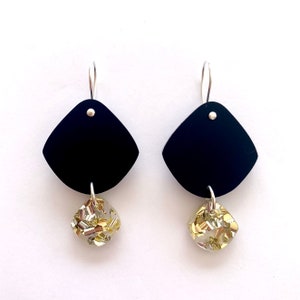 Double Pippi Drop HOOP OR HOOK Black Matte and Glitter Gold Silver Laser Cut Acrylic Geometric Drop Earrings Each To Own Original image 10