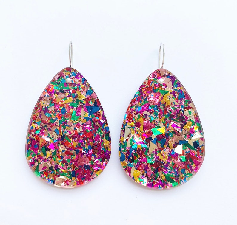 Fiesta Confetti Large Classic Drops Laser Cut Drop Earrings Each To Own Original Multi Colour Perspex image 7