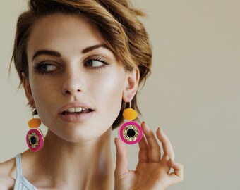 Spot On Drops - Sway - Laser Cut Drops Earrings - Pom Pom Earrings