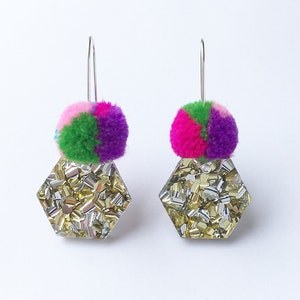 Hexie Lush Glitter Pom Drops / Each To Own / makeforgood / Laser Cut Glitter Earrings image 4