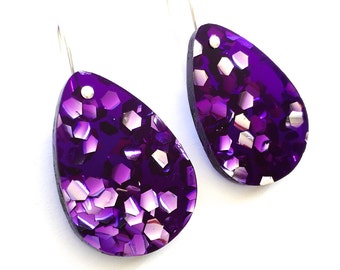 Classic Lush Glitter Drops - Each To Own Original - Amethyst Purple Glitter - Laser Cut Earrings