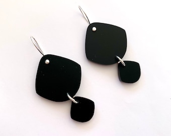 Double Pippi Drop - Matte Black - Laser Cut Acrylic Geometric Drop Earrings - Each To Own Original