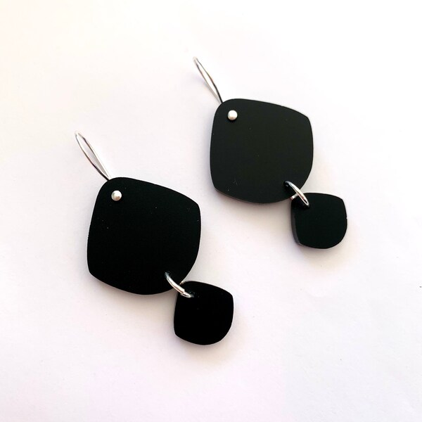 Double Pippi Drop - Matte Black - Laser Cut Acrylic Geometric Drop Earrings - Each To Own Original