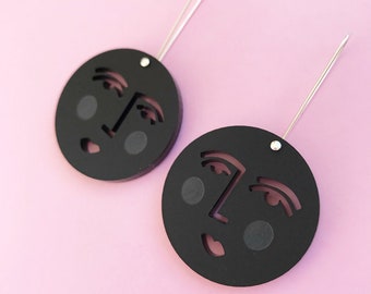 Moon Face Drops - Dusk - Laser Cut Drops Earrings - Black Matt Acrylic Moon Earrings - Each To Own Original
