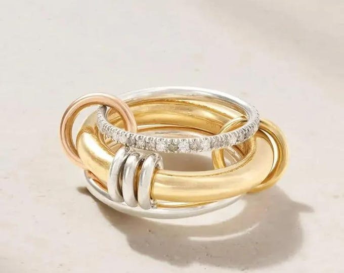 Multi Link Rings 14KGF Gold Eternity Multi Link Connected Ring, Two Tone Connected Rings ...