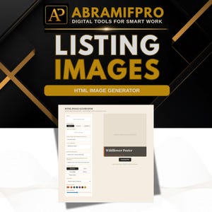 May include: A digital interface for an HTML image generator featuring a light beige background, a central preview box displaying a Wildflower Poster, and a sidebar with various input fields, dropdown menus, and color selection options for customization.