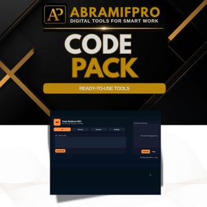 Puede incluir: Una interfaz digital titulada Tools Platform PRO con pestañas para herramientas de QR, Barcode, Password y Birthday. El diseño incluye un campo de entrada de texto, un área de vista previa y botones etiquetados como Generate QR, Download y Copy, con el texto ABRAMIFPRO CODE PACK arriba.
