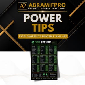 Arte de parede imprimível com atalhos do Excel, pôster de produtividade, guia de atalhos de teclado (download digital)