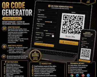 QR Code Generator HTML Tool | Instant Download | Custom QR for Business, Menu, Cards & Products
