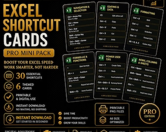 Excel Shortcuts Printable Wall Art, Productivity Poster, Keyboard Cheat Sheet (Digital Download)