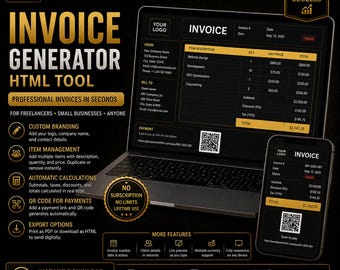 Invoice Generator HTML Tool | Freelancer Small Business Billing (PDF Download)