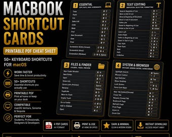 MacBook Shortcut Cards | Printable PDF Cheat Sheet | 50+ Keyboard ...