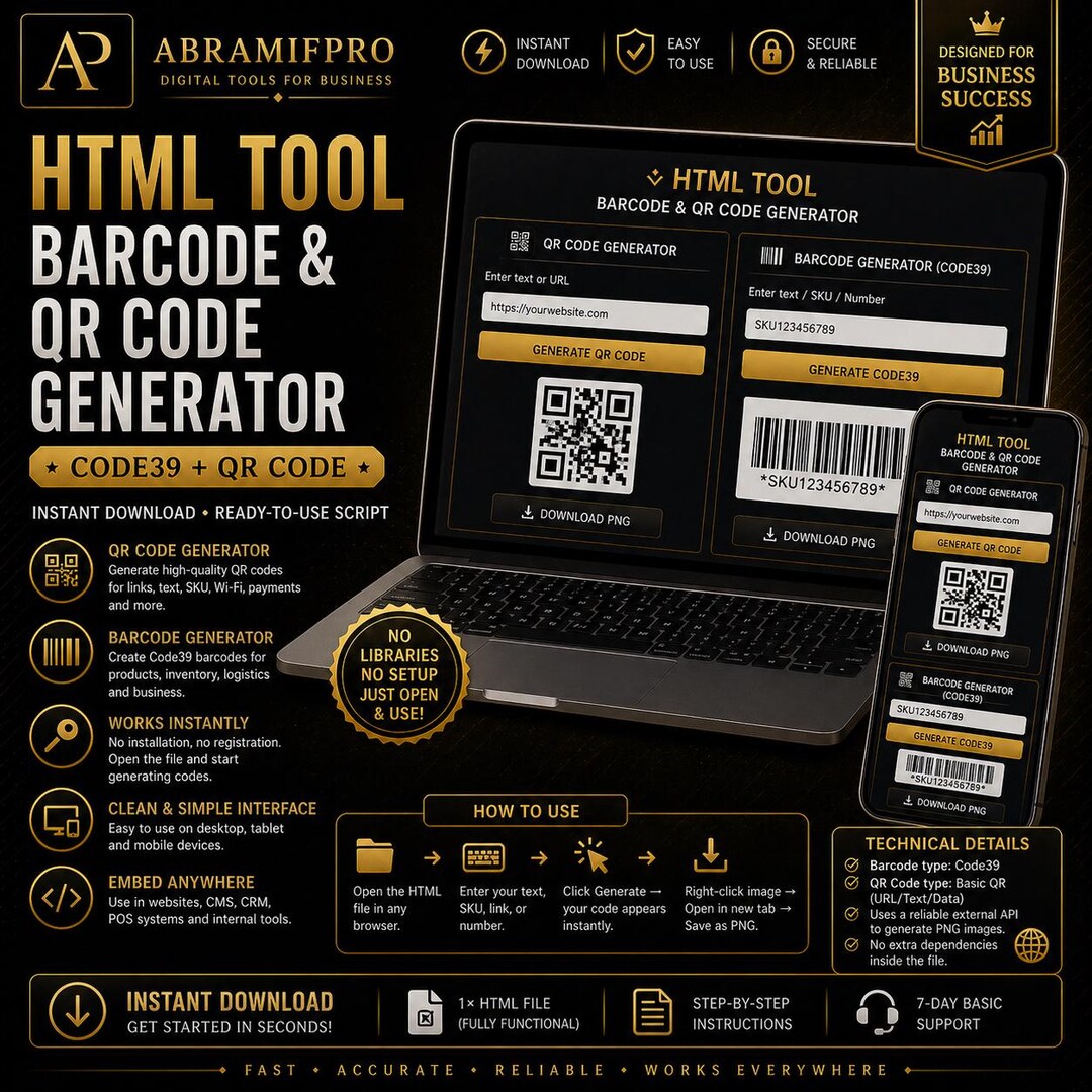 HTML Tool — Barcode & QR Code Generator (code39 + QR) — Instant ...