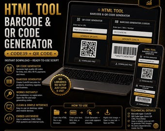 HTML Tool — Barcode & QR Code Generator (Code39 + QR) — Instant Download • Ready-to-Use Script + Instructions