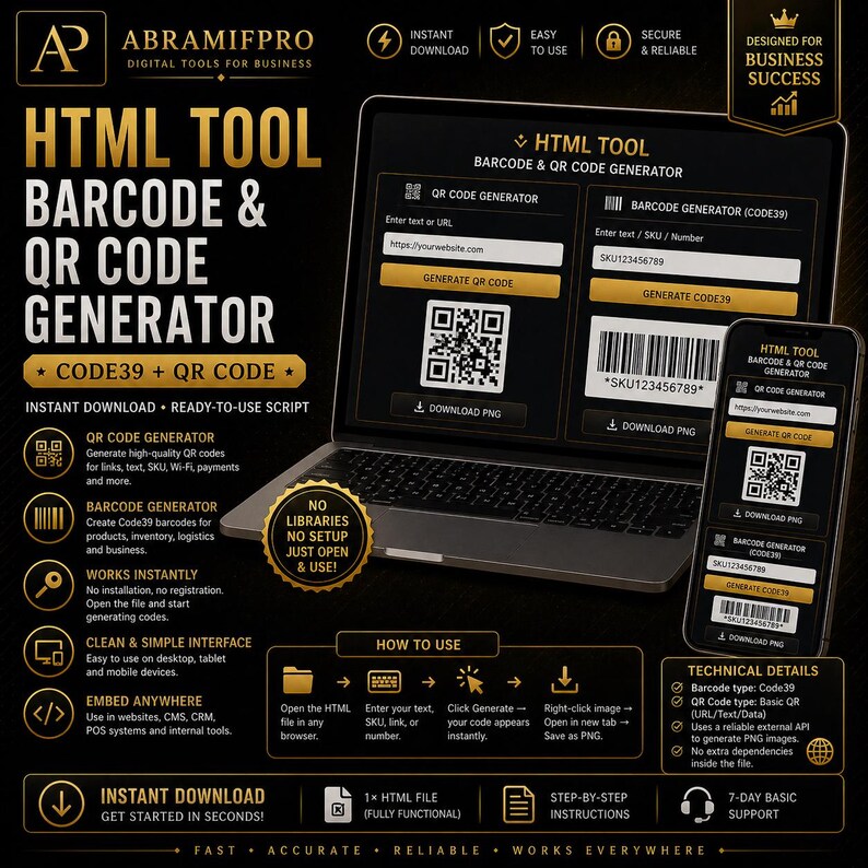 HTML Tool — Barcode & QR Code Generator (code39 + QR) — Instant ...