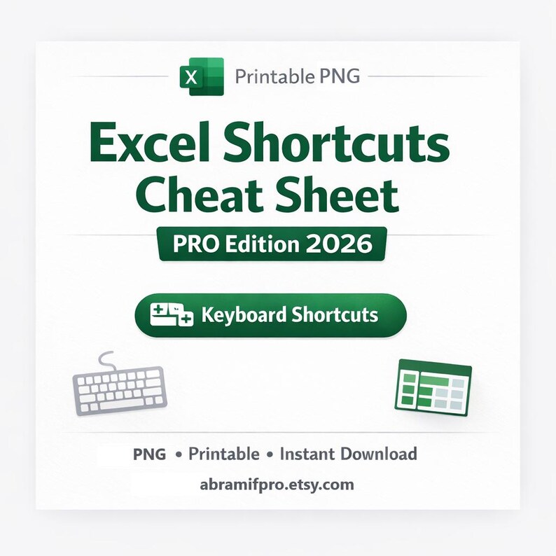 Excel Keyboard Shortcuts Cheat Sheet | Printable PDF + Mini Card ...