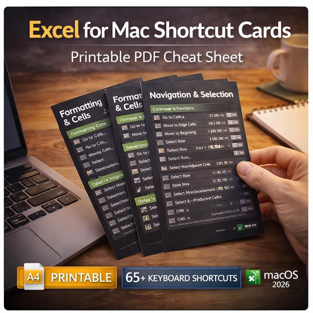 Excel for Mac Shortcut Cards | Printable PDF Cheat Sheet | 65+ Keyboard ...