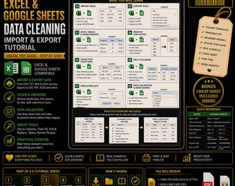 Excel Google Sheets Data Cleaning PDF | Import Export Tutorial (Digital Download)