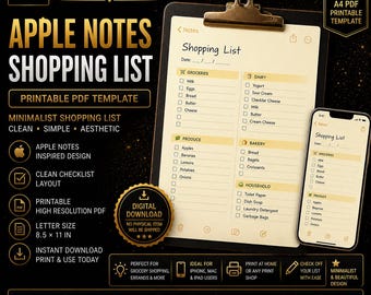 Apple Notes Shopping List Printable | iOS Style Grocery Template (PDF Download)