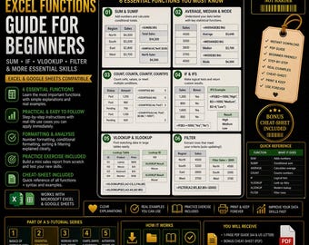 Excel functions guide for beginners | sum if VLOOKUP FILTER | Google Sheets Tutorial PDF Download