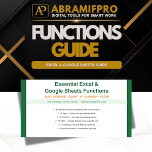 Excel functions guide for beginners | sum if VLOOKUP FILTER | Google Sheets Tutorial PDF Download