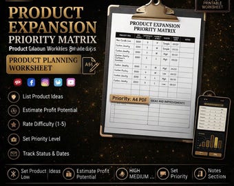 Product Expansion Priority Matrix | Product Planning Worksheet | Business Growth Planner | Printable A4 PDF
