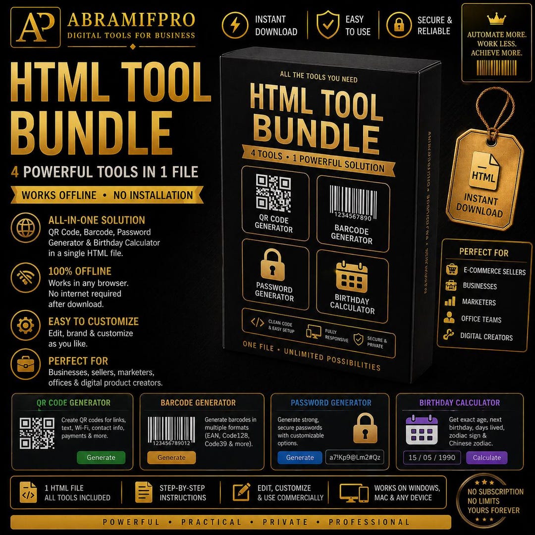 HTML Tool Bundle | QR Code & Barcode Generator | Password Tool ...