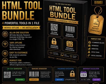 HTML Tool Bundle | QR Code & Barcode Generator | Password Tool | Instant Download