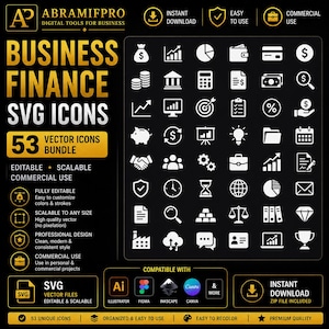 Business Finance SVG Clipart Bundle — 53 Icons for Designers, Freelancers | Editable Vector Files