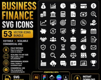 Business Finance SVG Clipart Bundle — 53 Icons for Designers, Freelancers | Editable Vector Files