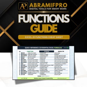 Excel Formulas Cheat Sheet PDF — 22 Essential Functions Guide + Printable PNG for Beginners