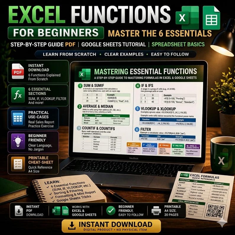 Excel Function Guide.pdf Excel Functions Guide for Beginners | Sum If VLOOKUP FILTER | Google ...