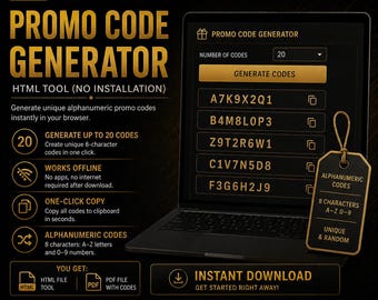 Promo Code Generator Tool | Alphanumeric Coupon Codes (HTML + PDF)