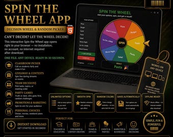 Spin the Wheel App | Decision Wheel & Random Picker | Giveaway Contest Tool | Instant Download