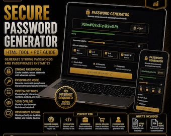 Secure Password Generator | HTML Tool + PDF Guide (Instant Download)