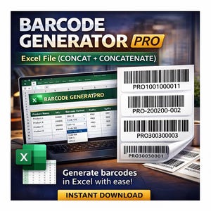 バーコードジェネレーター PRO — Excel ファイル (CONCAT + CONCATENATE)