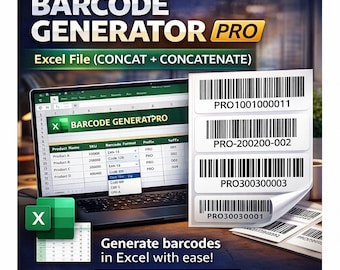Strichcode Generator PRO — Excel-Datei (CONCAT + CONCATENATE)
